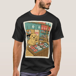 Camiseta Ilustração de Mercado de Peixes Cachorro Fofo