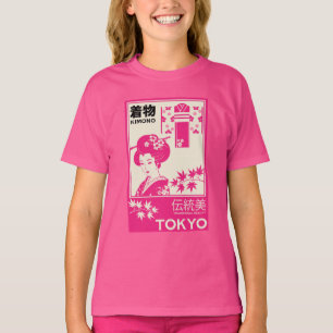 Camiseta Ilustração de Moda de Quimono Japonês Vintage