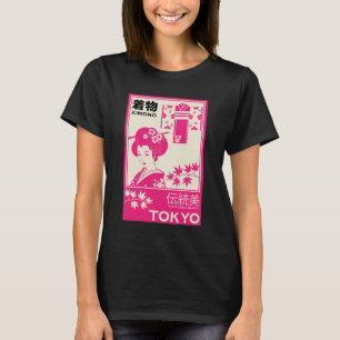 Camiseta Ilustração de Moda de Quimono Japonês Vintage