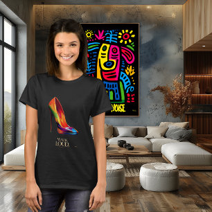 Camiseta Ilustração de Moda de Salto Alto Colorido Caminhar