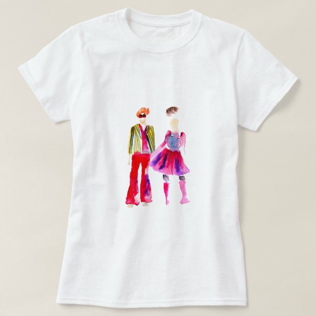Camiseta Ilustração de moda figuras artísticas aquarela (Frente do Design)