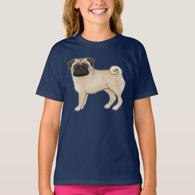 Camiseta Ilustração de Mops com Design de Raça de Cachorro  (Frente)