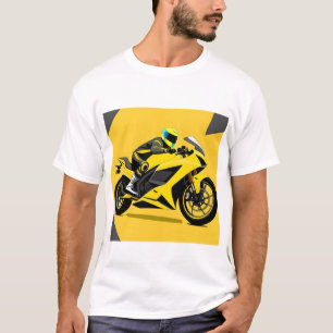 Camiseta Ilustração de Motocicleta de Corrida Amarela e Pil