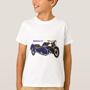 Camiseta Ilustração de motocicleta roxa Sidecar