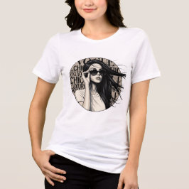Camiseta Ilustração de Mulher Chic de Luxo com Cabelo ao Ve