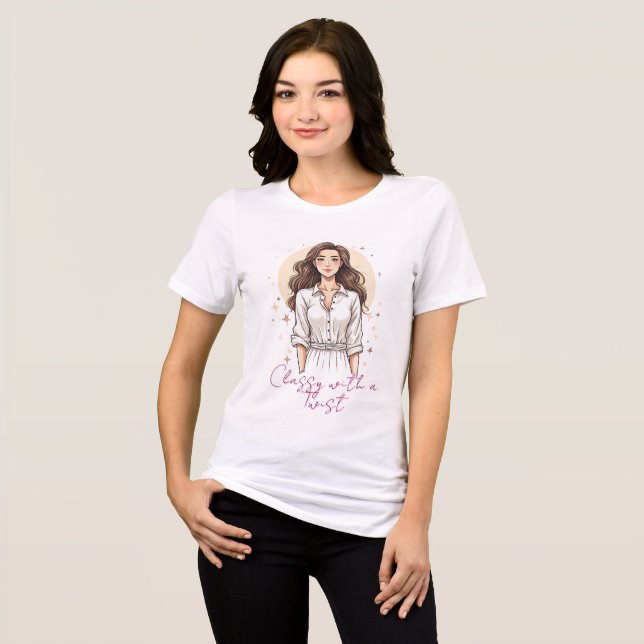 Camiseta Ilustração de Mulher Elegante Confiante (Frente Completa)