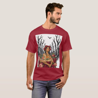Camiseta Ilustração de Mulher em Arte Popular Floral Vintag
