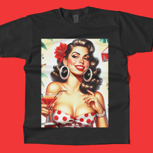 Camiseta Ilustração de Mulher Retro Bonita