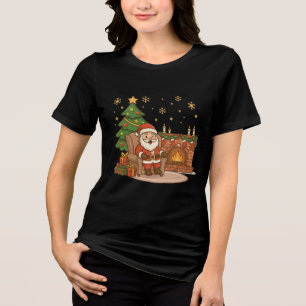 Camiseta Ilustração de Natal do Papai Noel e Rena Fofa