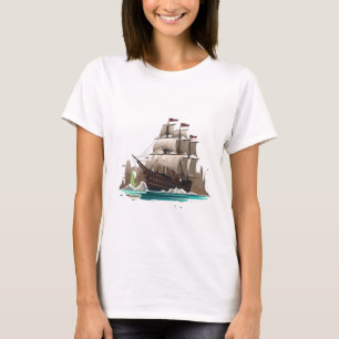 Camiseta Ilustração de Navio à Vela Vintage   Madeira Cláss