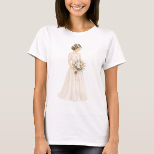 Camiseta Ilustração de Noiva em Aquarela Elegante