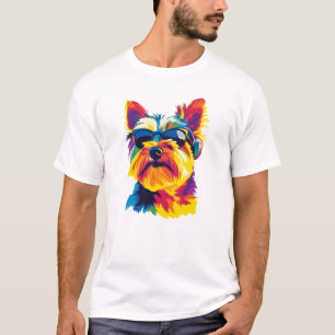 Camiseta Ilustração de Óculos de Yorkshire Terrier em Aquar