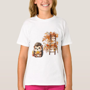 Camiseta Ilustração de ouriço-cacheiro fofo de outono com e