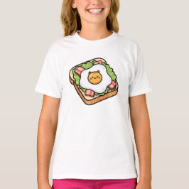 Camiseta Ilustração de ovo frito em torrada de gato Kawaii