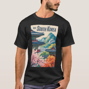 Camiseta Ilustração de Paisagem da Coreia do Sul Arte de Vi