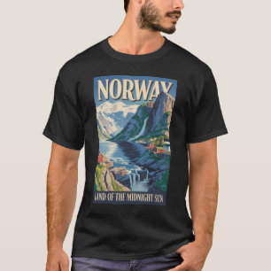 Camiseta Ilustração de Paisagem da Noruega Arte de Viagem V