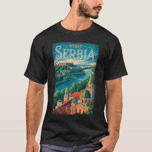 Camiseta Ilustração de Paisagem da Sérvia Arte de Viagem Vi