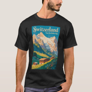 Camiseta Ilustração de Paisagem da Suíça Viagem Arte
