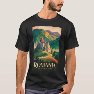 Camiseta Ilustração de Paisagem do Castelo da Romênia Arte 