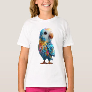 Camiseta Ilustração de Papagaio Vibrante com Penas de Arco-