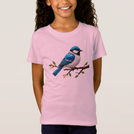 Camiseta Ilustração de passarinho azul no galho