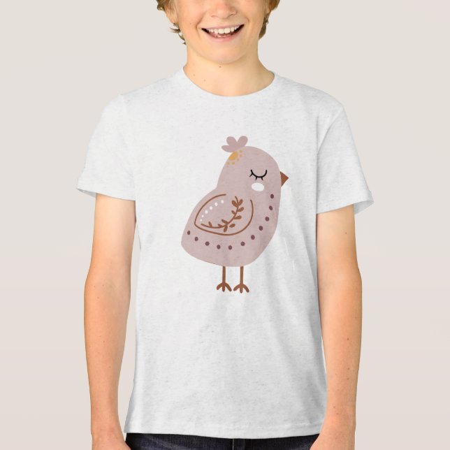 Camiseta Ilustração de Pássaro Boho Fofo em Pastel Neutro (Frente)