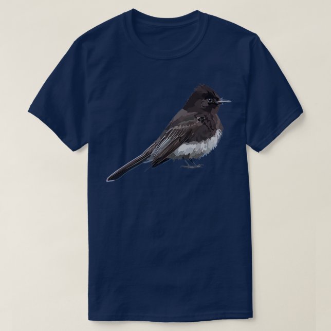 Camiseta Ilustração de Pássaro Foto Preto Flycatcher Songbi (Frente do Design)