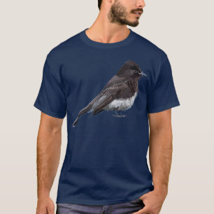 Camiseta Ilustração de Pássaro Foto Preto Flycatcher Songbi