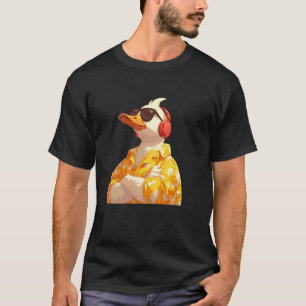 Camiseta Ilustração de Pato Amarelo de Hipster de Música Di