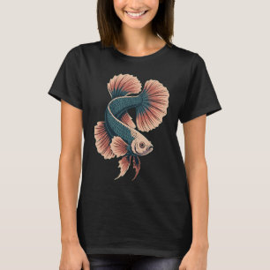 Camiseta Ilustração de Peixe Betta Vintage - Arte Siamês Re