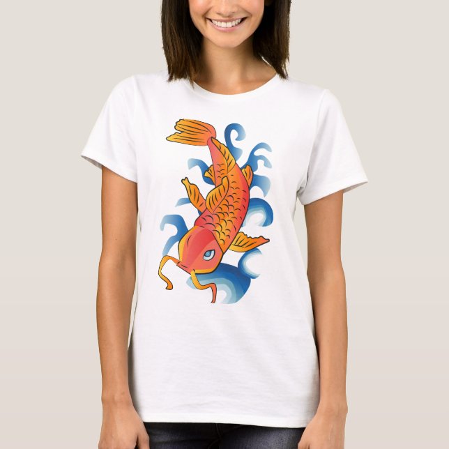 Camiseta Ilustração de Peixe de Natação Koi (Frente)