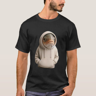 Camiseta Ilustração de Peixe Mal-Humorado com Capuz
