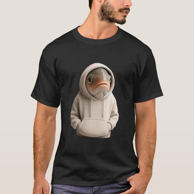 Camiseta Ilustração de Peixe Mal-Humorado com Capuz (Frente)