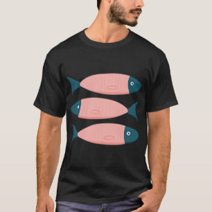 Camiseta Ilustração de Peixe Sardinha em Rosa e Azul