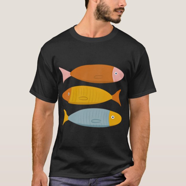 Camiseta Ilustração de Peixes Sardinha em Pastéis Retrô (Frente)