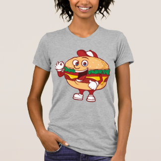 Camiseta Ilustração de Personagem Mascote Cartoon de Hambúr