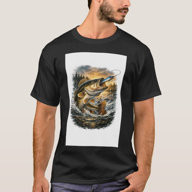 Camiseta Ilustração de Pesca de Robalo de Boca Larga (Frente)