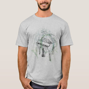 Camiseta Ilustração de Piano Arte Desenho Amantes de Música