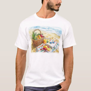 Camiseta Ilustração de Picnic Watercolor em Summer Beach - 
