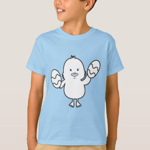 Camiseta Ilustração de Pintinho e Ovos de Páscoa Azul Pa