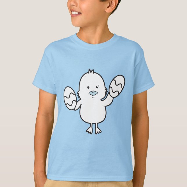 Camiseta Ilustração de Pintinho e Ovos de Páscoa Azul Paste (Frente)