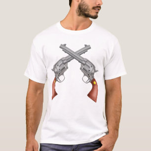 Camiseta Ilustração de pistolas cruzadas antigas ocidentais