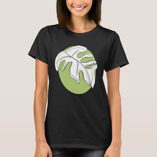 Camiseta Ilustração de Planta Abstrata de Folha de Monstera (Frente)