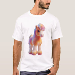 Camiseta Ilustração de Pônei Mágico Arco-íris Pastel Mascul