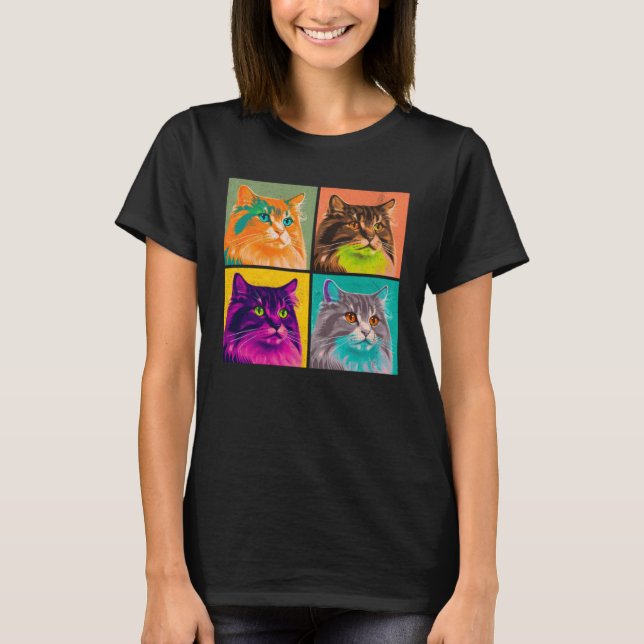 Camiseta Ilustração de Pop de Gato Florestal Norueguês Colo (Frente)