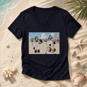 Camiseta Ilustração de Praia Art Déco Vintage dos Anos 20 C