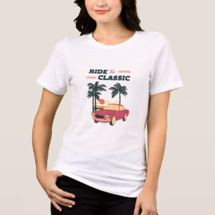 Camiseta Ilustração de Praia Carro Clássico Retro