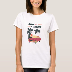 Camiseta Ilustração de Praia Carro Clássico Retro