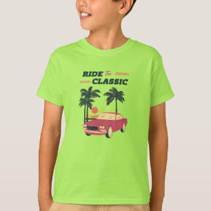 Camiseta Ilustração de Praia Carro Clássico Retro