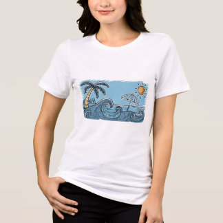 Camiseta Ilustração de Praia com Vibrações de Verão